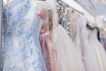Evening dresses on the rack.