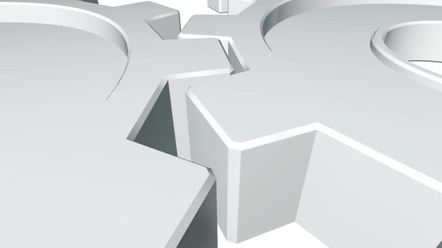 Two gears 3d animation of white color . White background. Alpha channel. Close up