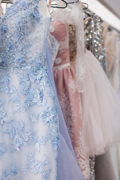 Dresses in showroom.