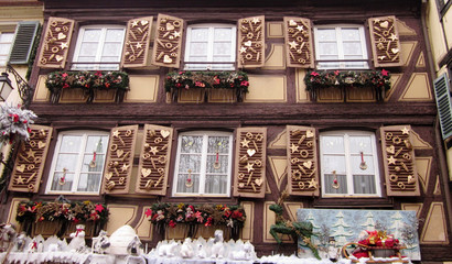 Decorated windows for Christmas, rustical festive ornaments
