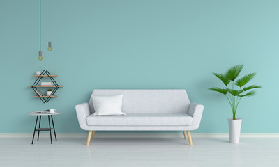 gray sofa and pillow in living room, 3D rendering