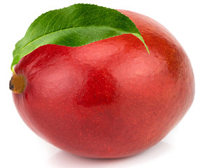 Mango with green leaf isolated on white background Clipping Path