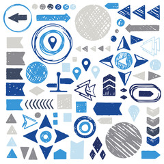 Vector set of hand drawn sketch geometric elements - arrows, circles, triangles. - 223919222
