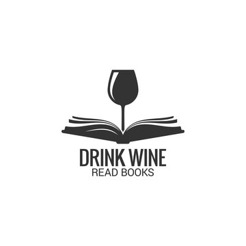 Fototapeta Wine glass with book concept. Drink wine read book on white background