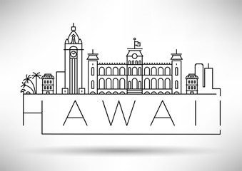 Obraz premium Minimal Hawaii City Linear Skyline with Typographic Design