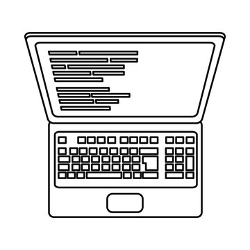 outline laptop with data code programming technology