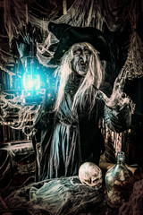 frightening witch at halloween