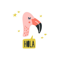Cute flamingo head vector illustration. Design element, clipart © kora_ra_123