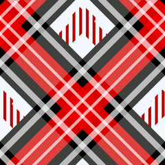 Seamless plaid check pattern in red, white and black.