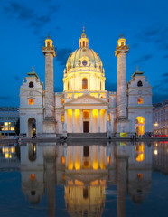 Karlskirche church at night, Vienna, Austria