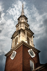 Clock Tower in Boston City Hall on a Cloudy Day