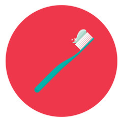 Toothbrush flat icon isolated on red background. Simple Toothbrush sign symbol in flat style. Hygiene element vector illustration for web and mobile design.