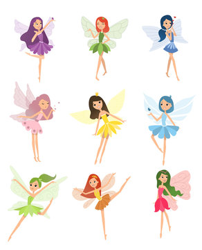 Beautiful fairy dances in her colorful outfits and dresses