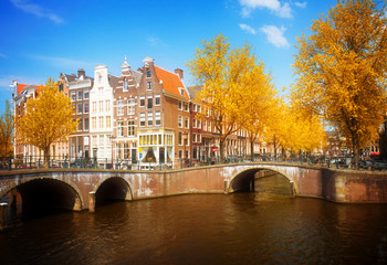 Fototapeta premium bridges of canal ring, Amsterdam at fall, Netherlands
