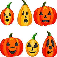 Set of halloween emojis from pumpkins jack o lantern