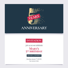 5 years anniversary invitation vector illustration. Design template