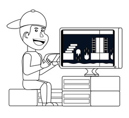 kawaii coffee maker and cookies over white