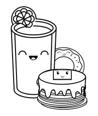 kawaii coffee maker and cookies over white