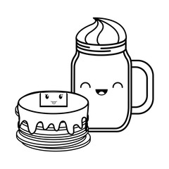 kawaii coffee maker and cookies over white