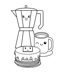 kawaii coffee maker and cookies over white