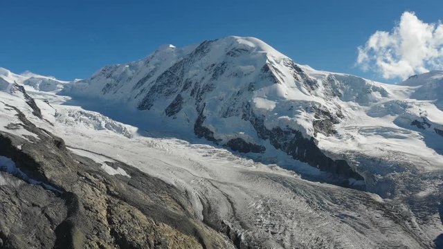 Aerial view of the Monte Rosa Alps with the Liskamm and Grenz glacier in Zermatt in Switzerland