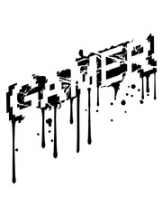 graffiti tropfen gamer cool risse kratzer logo wahrer pixel 8 bit retro zocken spielen computer spaß konsole controller freak pad game spiel clipart - obrazy, fototapety, plakaty