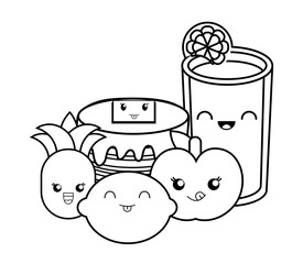 kawaii coffee maker and cookies over white