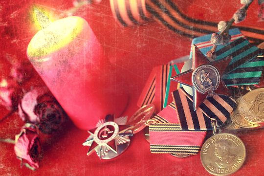 Retro effect on medals composition from Great Patriotic War 