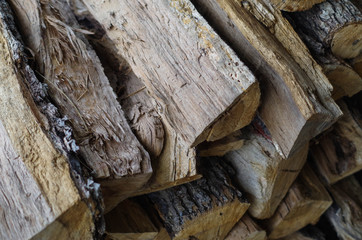 Split Oak Firewood Stack - closeup