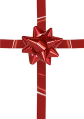 Red bow on polka dot gift box top view 