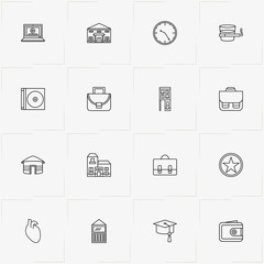 Resume line icon set with building, heart and clock