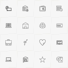 Resume line icon set with laptop, link internet  and heart