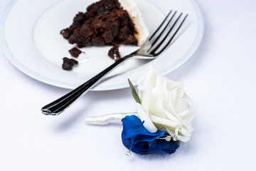 wedding cake and button hole