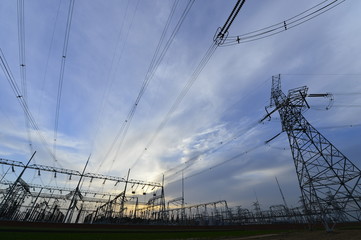 The power supply facilities of contour in the evening