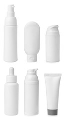 Set with different cosmetic products on white background