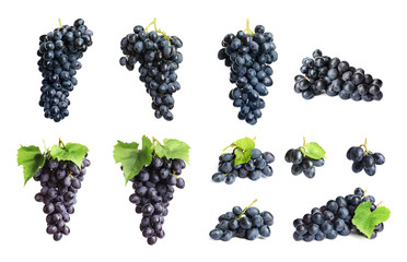 Set with juicy ripe grapes on white background