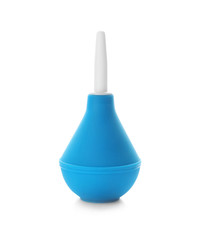 Blue enema on white background. Medical treatment