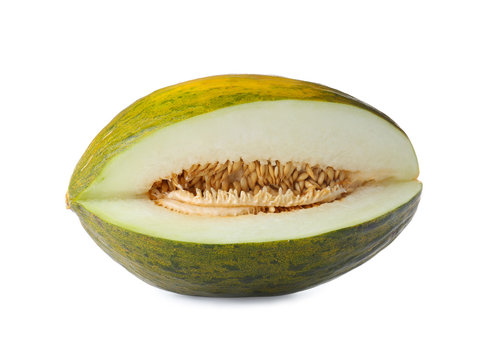 Sliced sweet fresh melon on white background