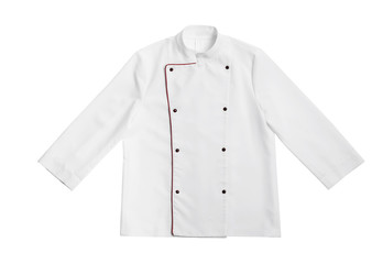 Jacket of professional chef on white background, top view