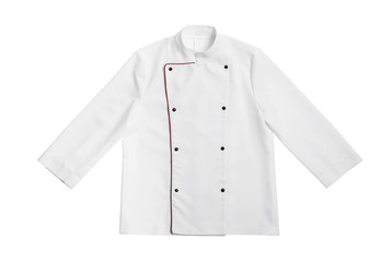 Jacket of professional chef on white background, top view