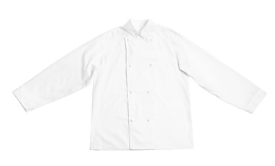 Clean chef's jacket on white background. Part of uniform