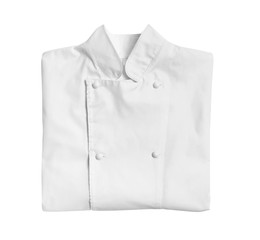 Clean chef's jacket on white background. Part of uniform