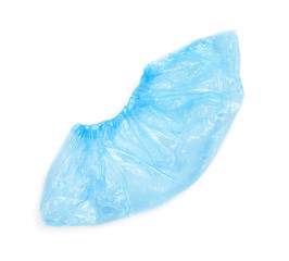 Medical blue shoe cover on white background