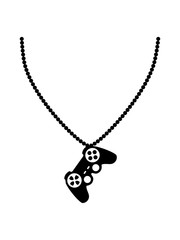 cool schmuck kette halsband anhänger controller symbole game kreis logo gamer pixel 8 bit retro zocken spielen computer spaß konsole freak pad spiel clipart