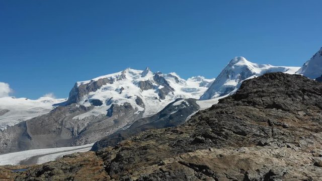 Aerial view of the Monte Rosa Alps with glaciers in Zermatt, Switzerland