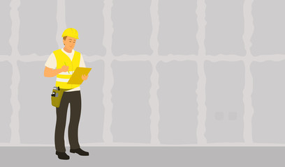 Home inspector man finished frame house building check and writing condition report