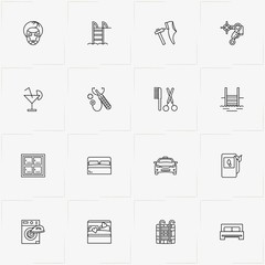 Service line icon set with barber , thermometer with stethoscope  and mask for face