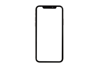 New smartphone  with blank screen isolated on black background. Flat lay, top view.