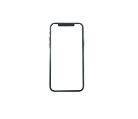 New version of black slim smartphone similar to iphon x with blank white screen