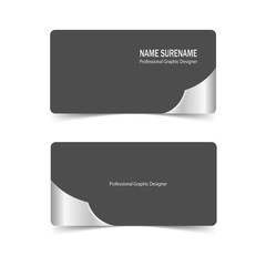 set of business card template with silver metal design vector